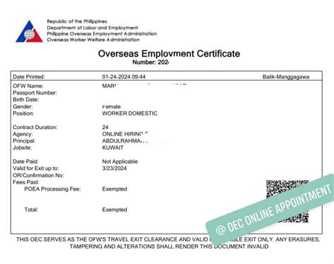 oec online appointment 2022|Overseas Employment Certificate (OEC) 2024: Appointment, .